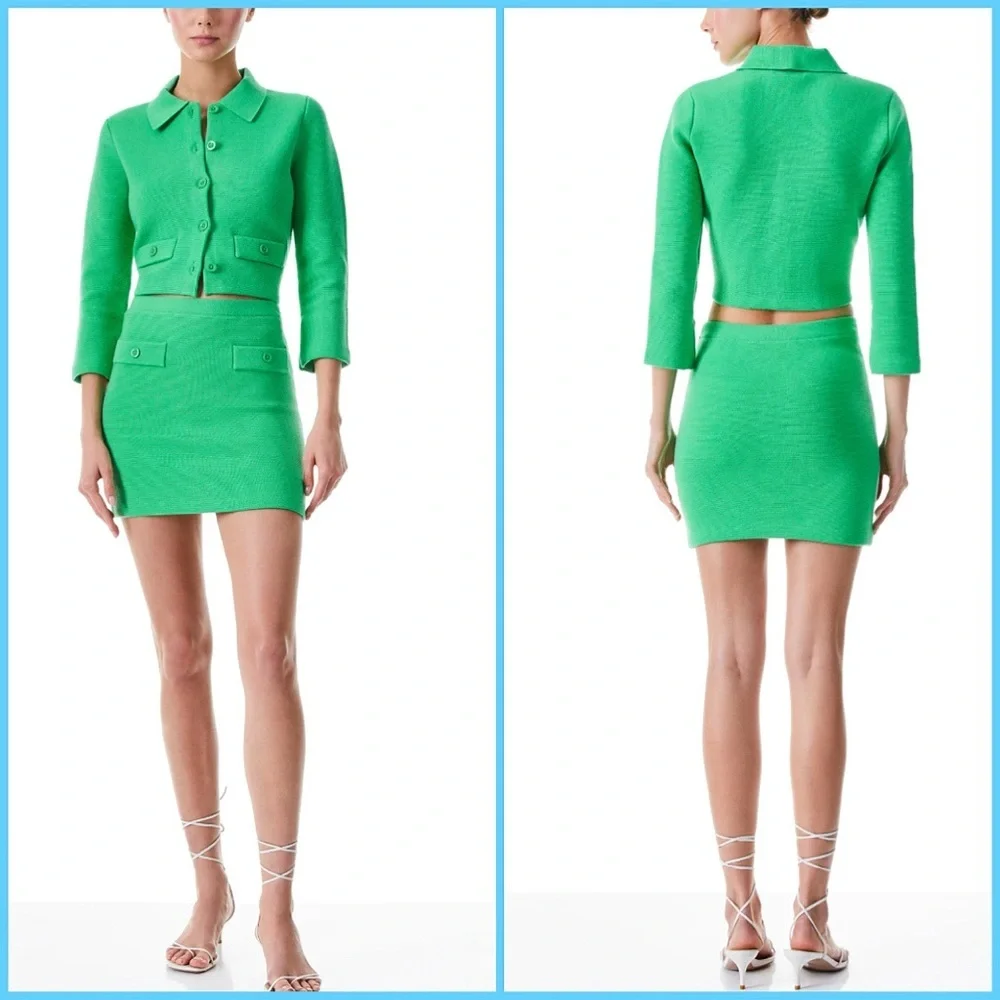 Alice + Olivia Kipp Knit Garden Green Mini Skirt